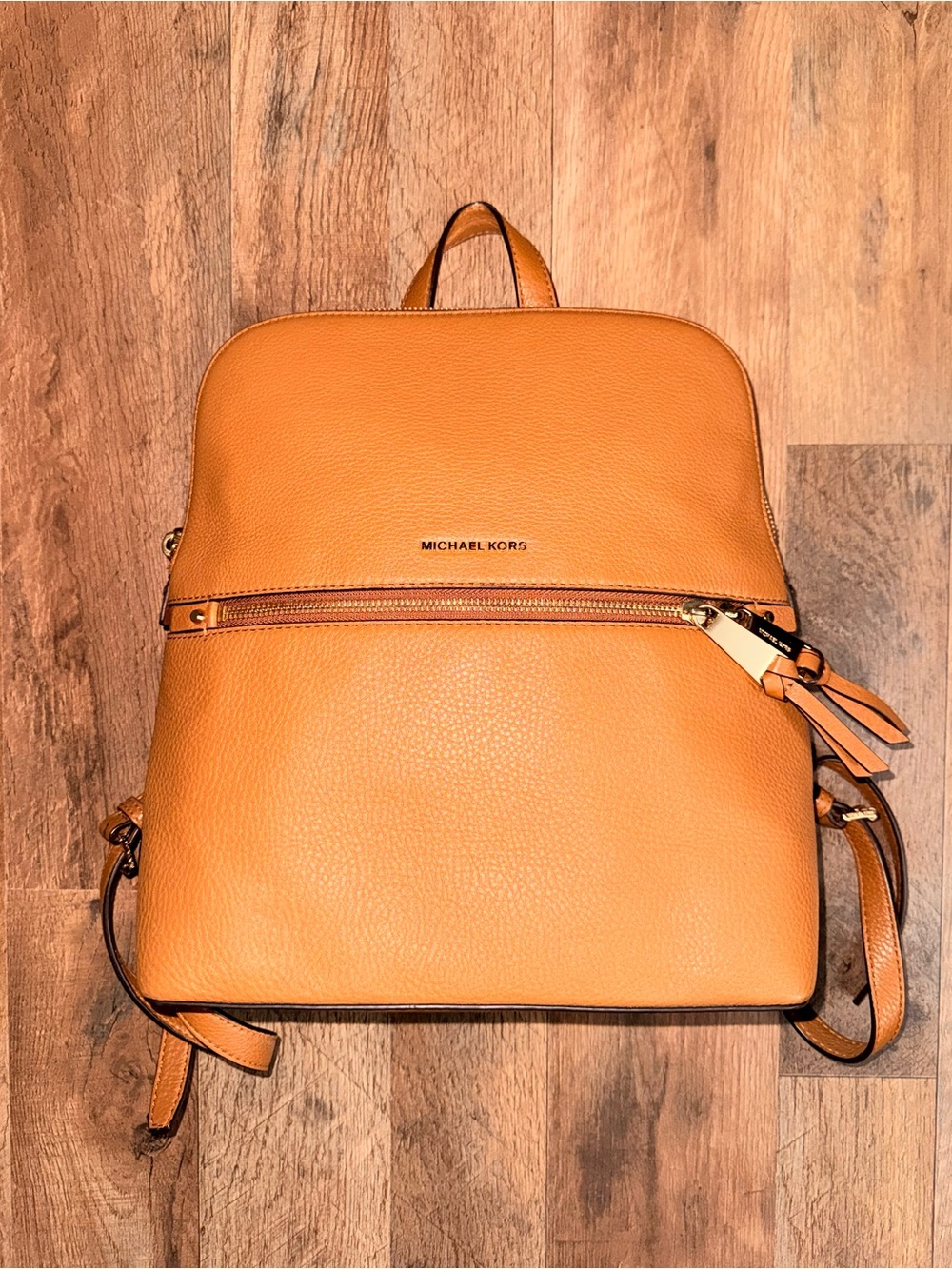 Michael Kors Rhea Slim Brown Leather Backpack